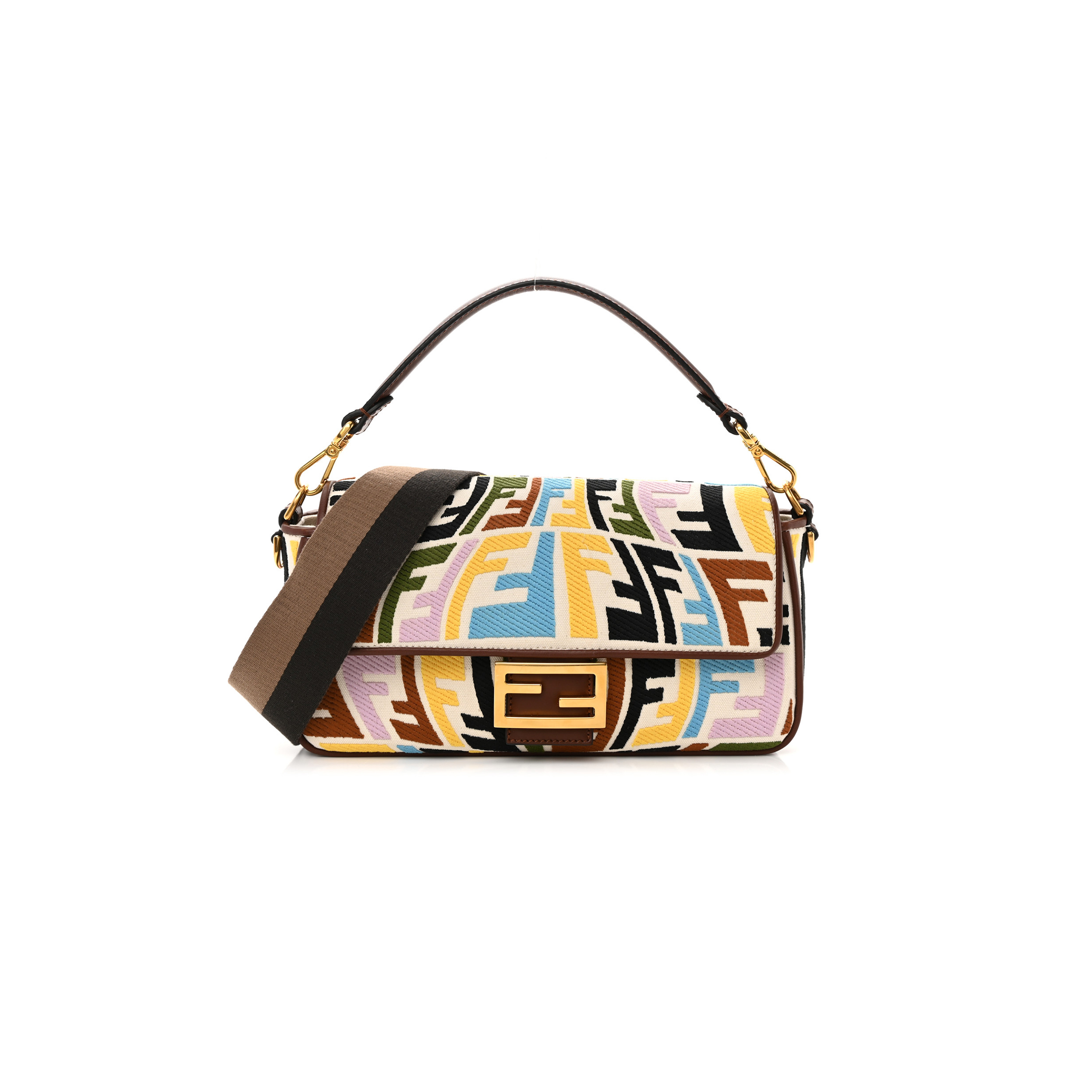 F**di x sara coleman multicolor ff fish eye embroidered baguette bag (28*14*6cm)